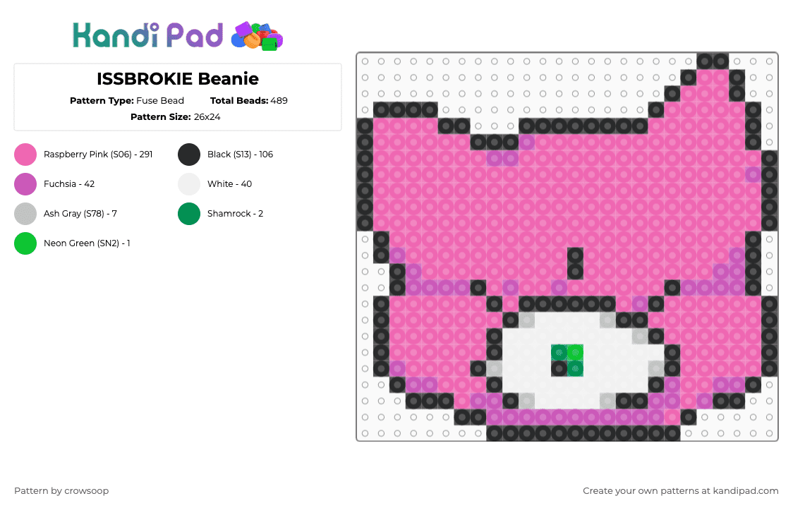 ISSBROKIE Beanie - Fuse Bead Pattern by crowsoop on Kandi Pad - pink