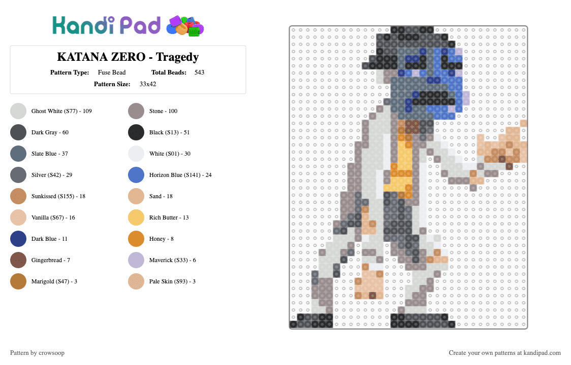 KATANA ZERO - Tragedy - Fuse Bead Pattern by crowsoop on Kandi Pad - gray,katana zero