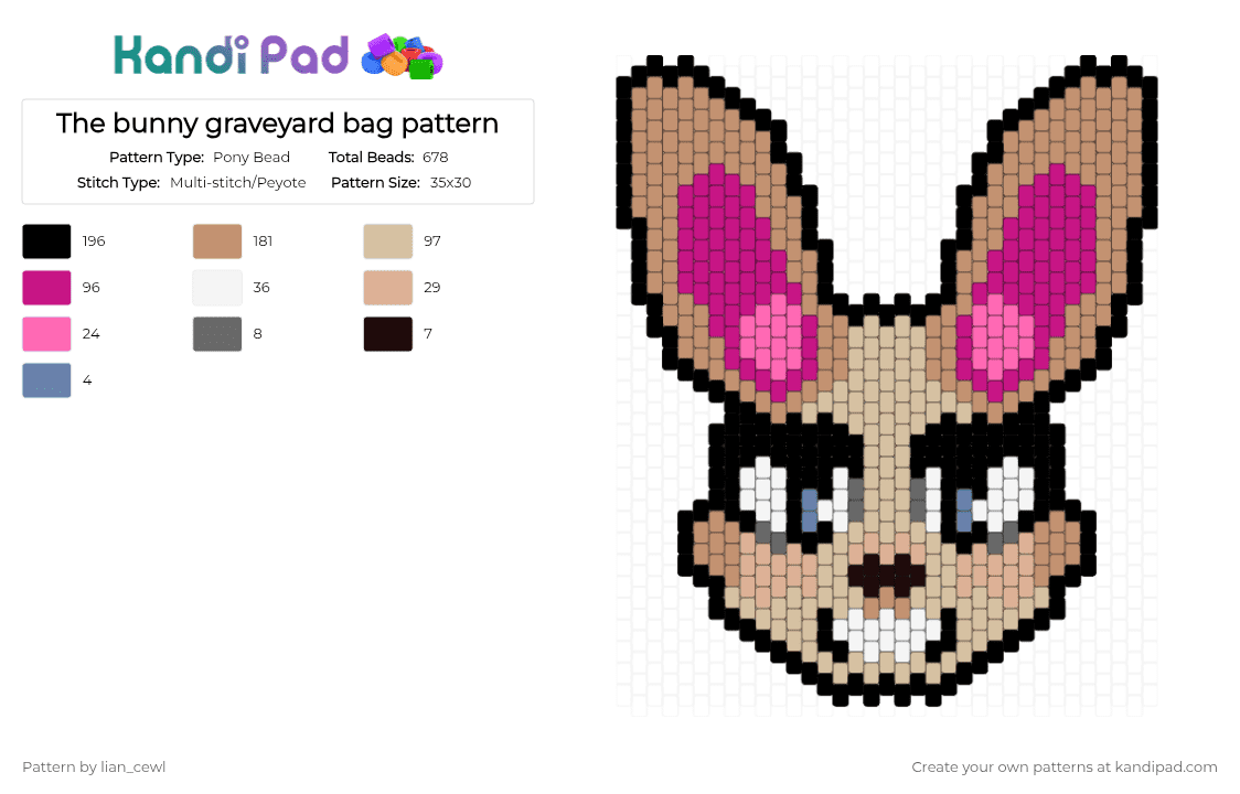 The bunny graveyard bag pattern - Pony Bead Pattern by lian_cewl on Kandi Pad - beige,pink