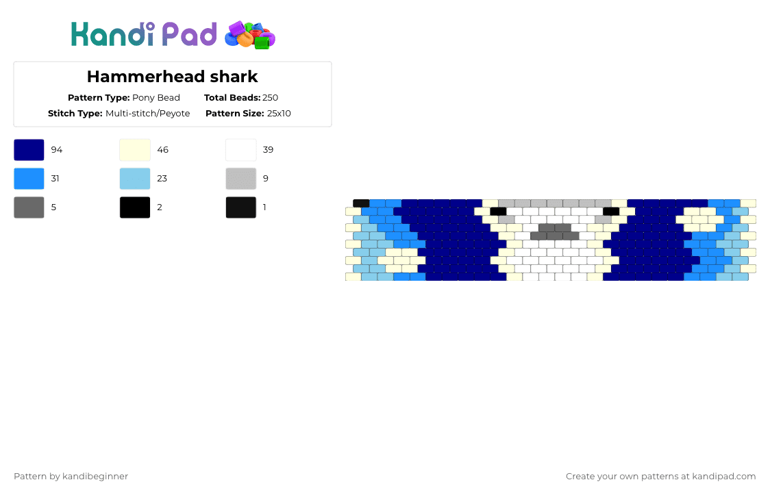 Hammerhead shark - Pony Bead Pattern by kandibeginner on Kandi Pad - light blue, purple
