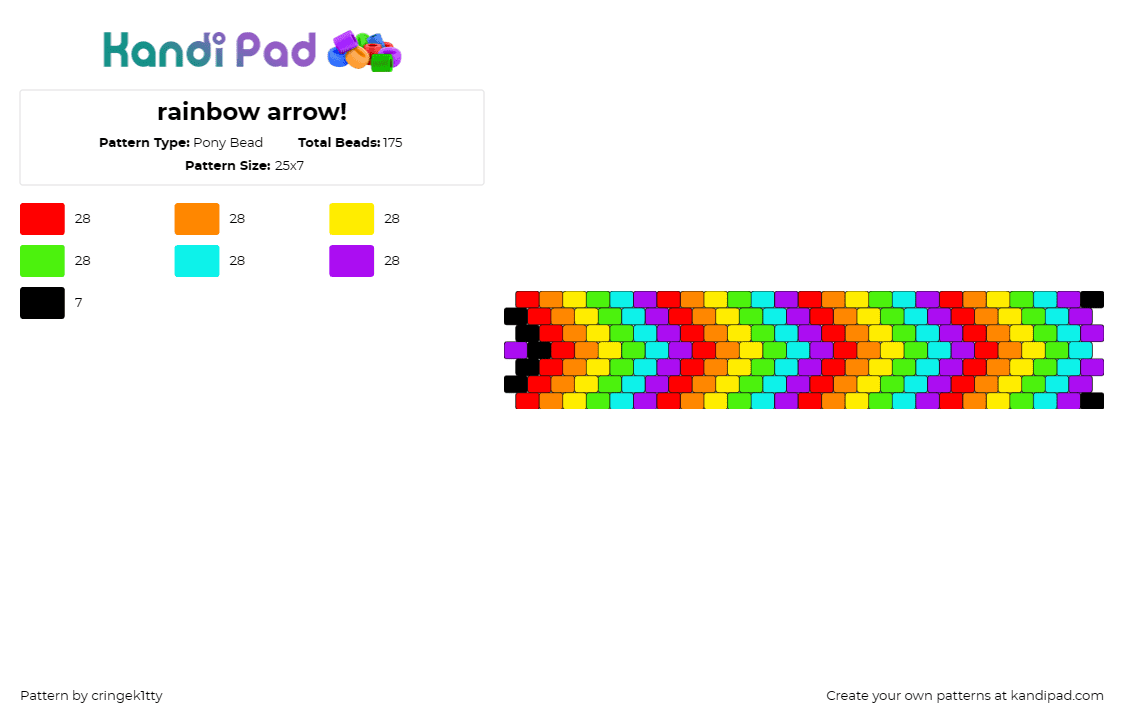 rainbow arrow! - Pony Bead Pattern by cringek1tty on Kandi Pad - chevron,arrows,rainbow,colorful,cuff