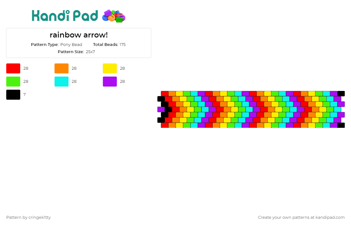 rainbow arrow! - Pony Bead Pattern by cringek1tty on Kandi Pad - rainbows,arrows,colorful,cuff