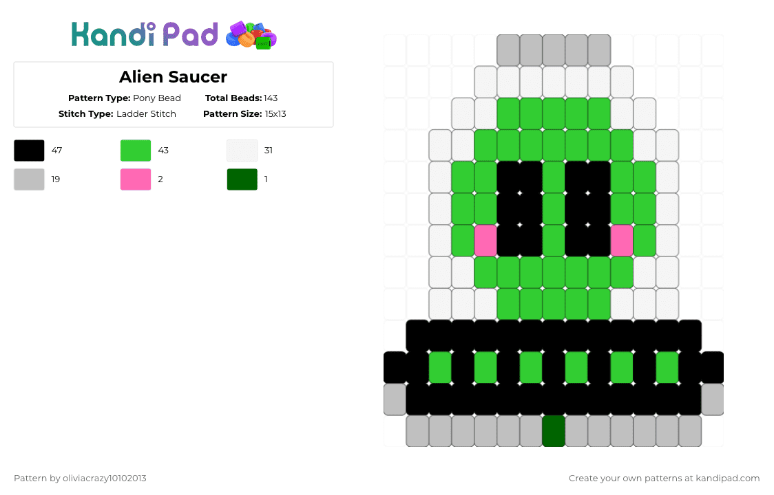 Alien Saucer - Pony Bead Pattern by oliviacrazy10102013 on Kandi Pad - green