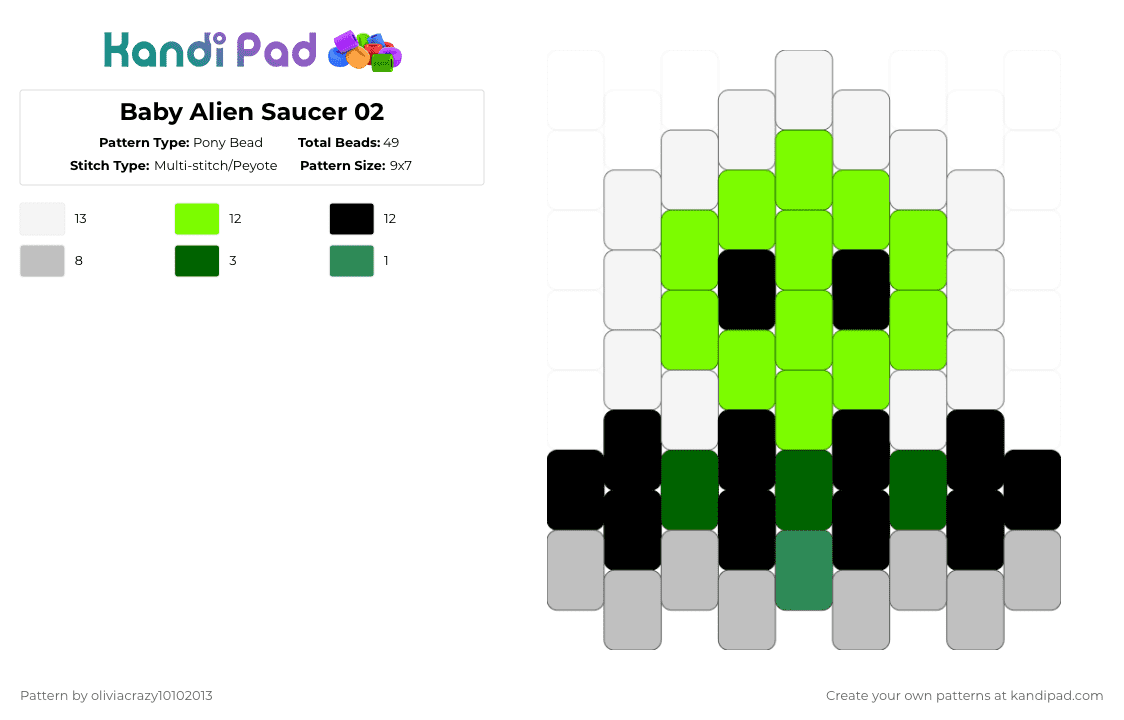 Baby Alien Saucer 02 - Pony Bead Pattern by oliviacrazy10102013 on Kandi Pad - green,beige