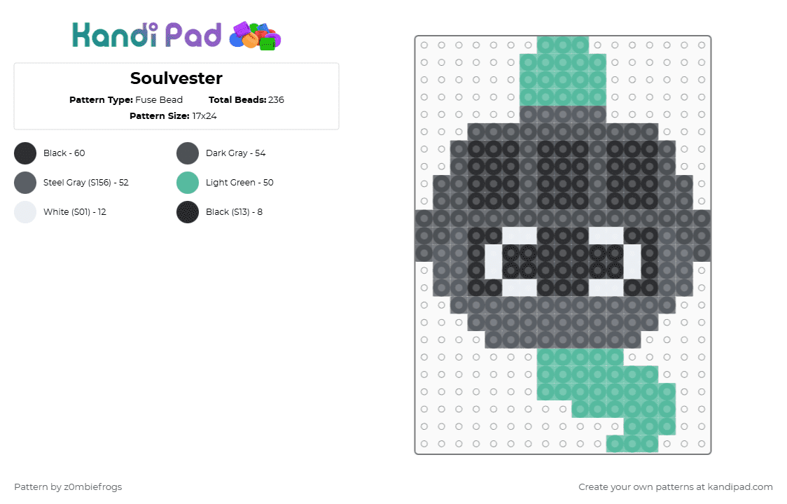 Soulvester - Fuse Bead Pattern by z0mbiefrogs on Kandi Pad - gray,teal,dandys world