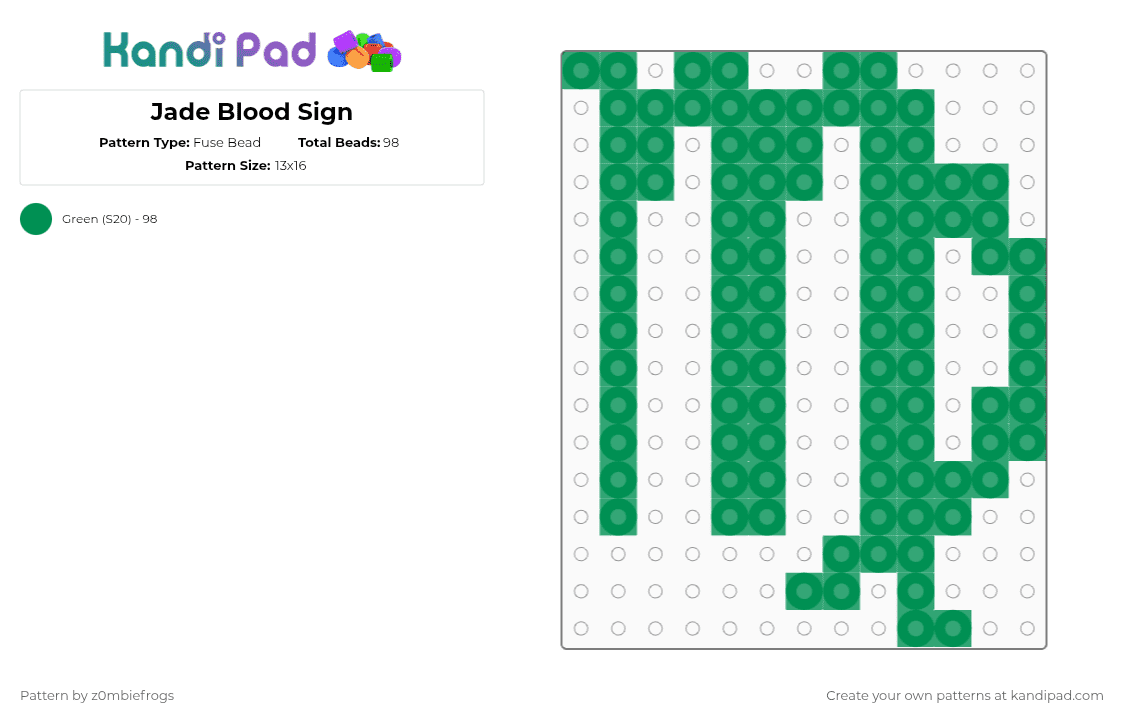 Jade Blood Sign - Fuse Bead Pattern by z0mbiefrogs on Kandi Pad - green