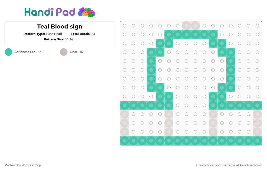 Teal Blood sign - Fuse Bead Pattern by z0mbiefrogs on Kandi Pad - teal