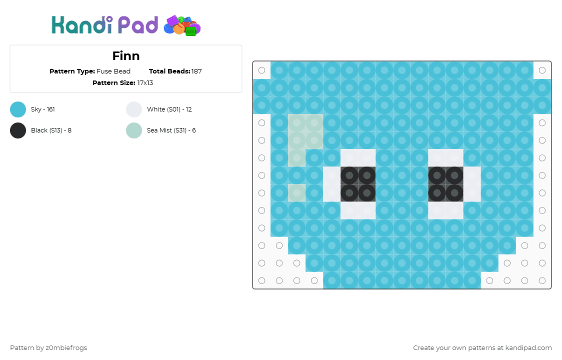 Finn - Fuse Bead Pattern by z0mbiefrogs on Kandi Pad - light blue,dandys world