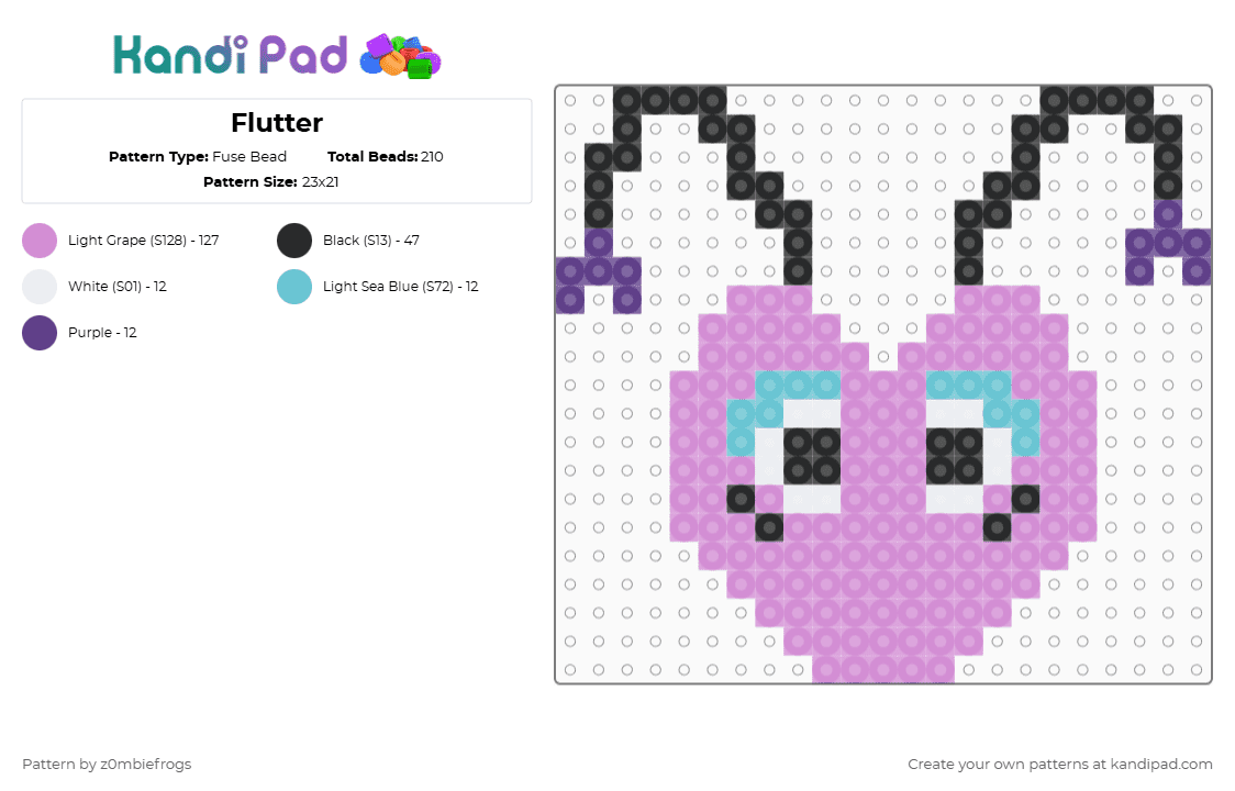 Flutter - Fuse Bead Pattern by z0mbiefrogs on Kandi Pad - pink,dandys world