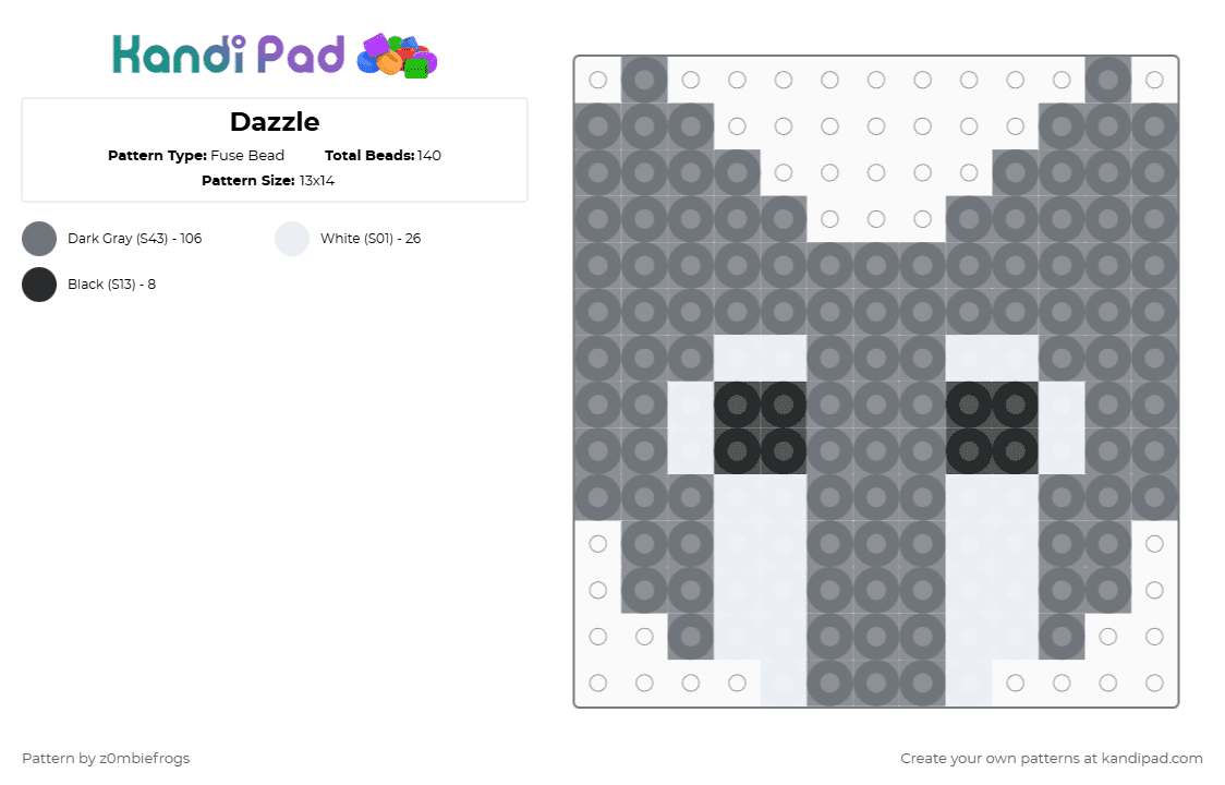 Dazzle - Fuse Bead Pattern by z0mbiefrogs on Kandi Pad - gray,dandys world