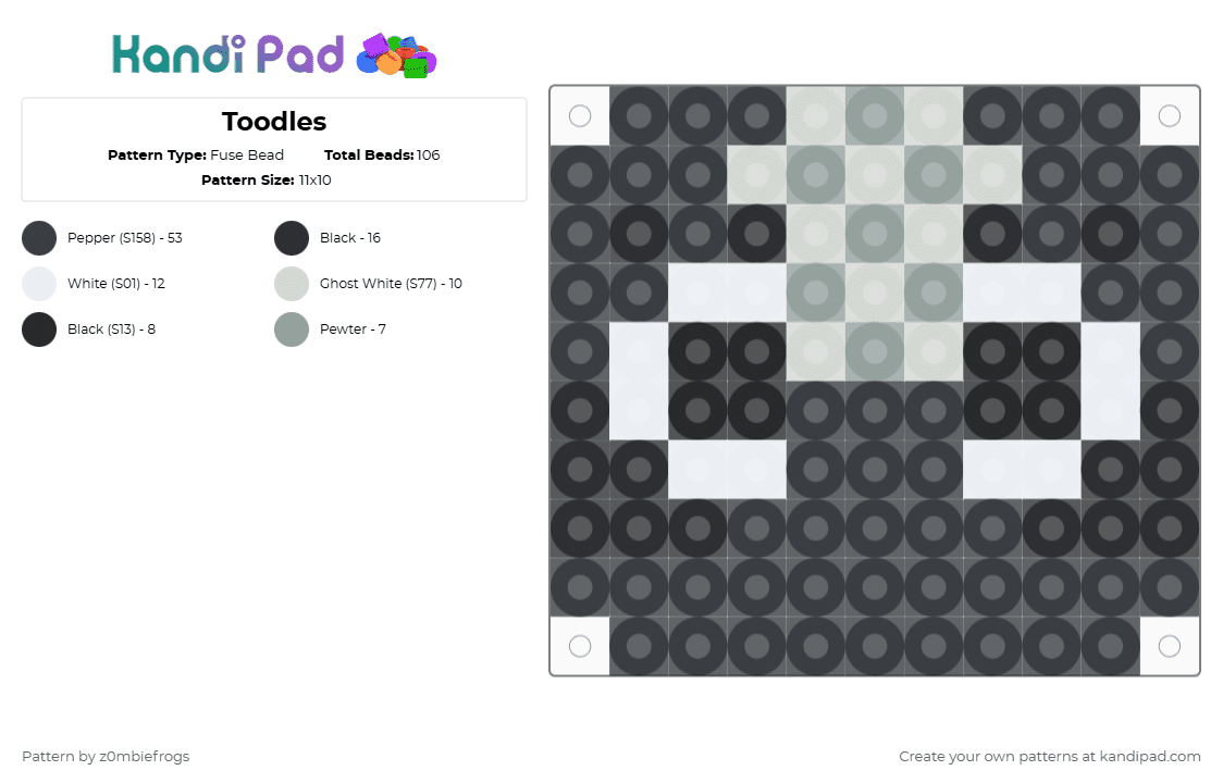 Toodles - Fuse Bead Pattern by z0mbiefrogs on Kandi Pad - black,white,dandys world