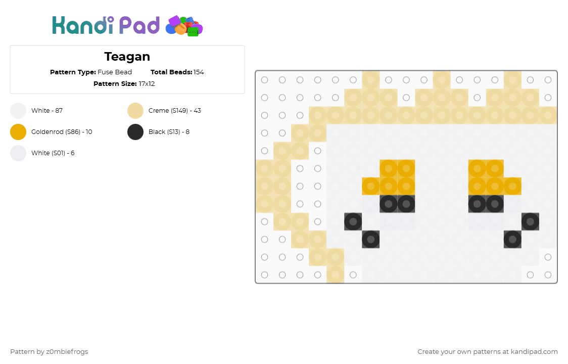 Teagan - Fuse Bead Pattern by z0mbiefrogs on Kandi Pad - white,beige,dandys world