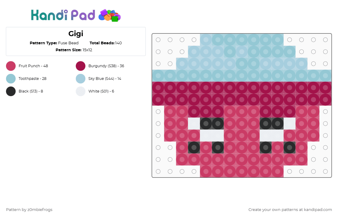 Gigi - Fuse Bead Pattern by z0mbiefrogs on Kandi Pad - pink,light blue,dandys world