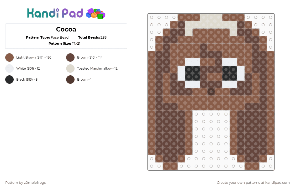 Cocoa - Fuse Bead Pattern by z0mbiefrogs on Kandi Pad - tan,brown,dandys world