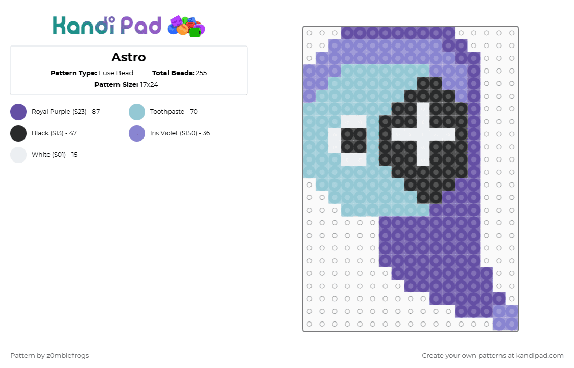 Astro - Fuse Bead Pattern by z0mbiefrogs on Kandi Pad - light blue,purple,dandys world