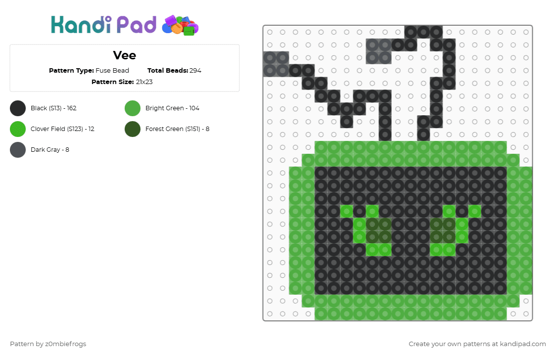 Vee - Fuse Bead Pattern by z0mbiefrogs on Kandi Pad - black,green,dandys world