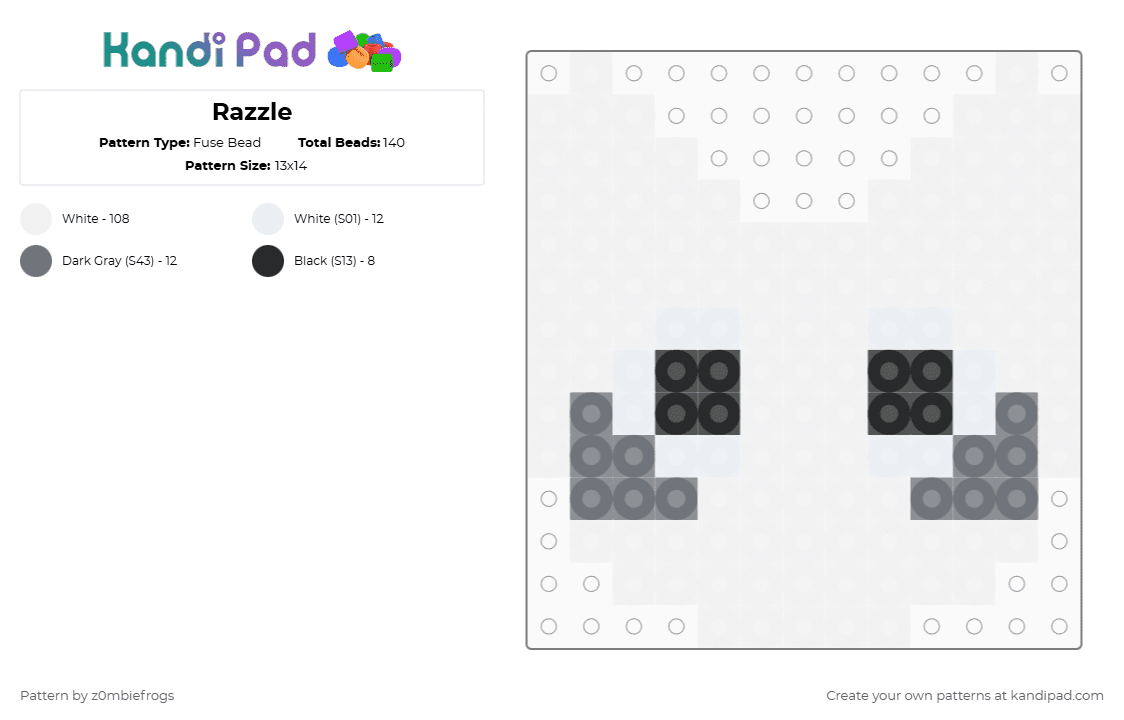 Razzle - Fuse Bead Pattern by z0mbiefrogs on Kandi Pad - white,dandys world