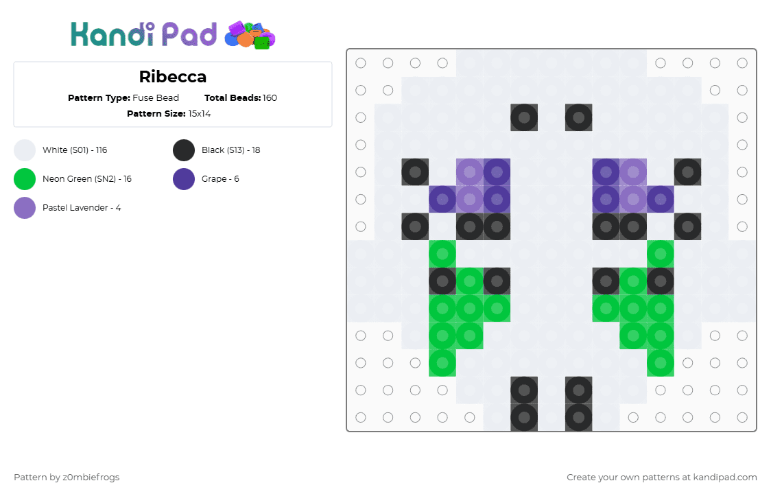 Ribecca - Fuse Bead Pattern by z0mbiefrogs on Kandi Pad - white,green,dandys world