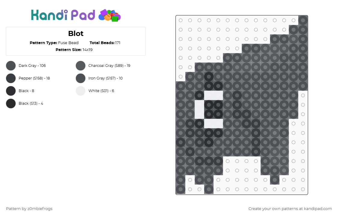 Blot - Fuse Bead Pattern by z0mbiefrogs on Kandi Pad - gray,dandys world