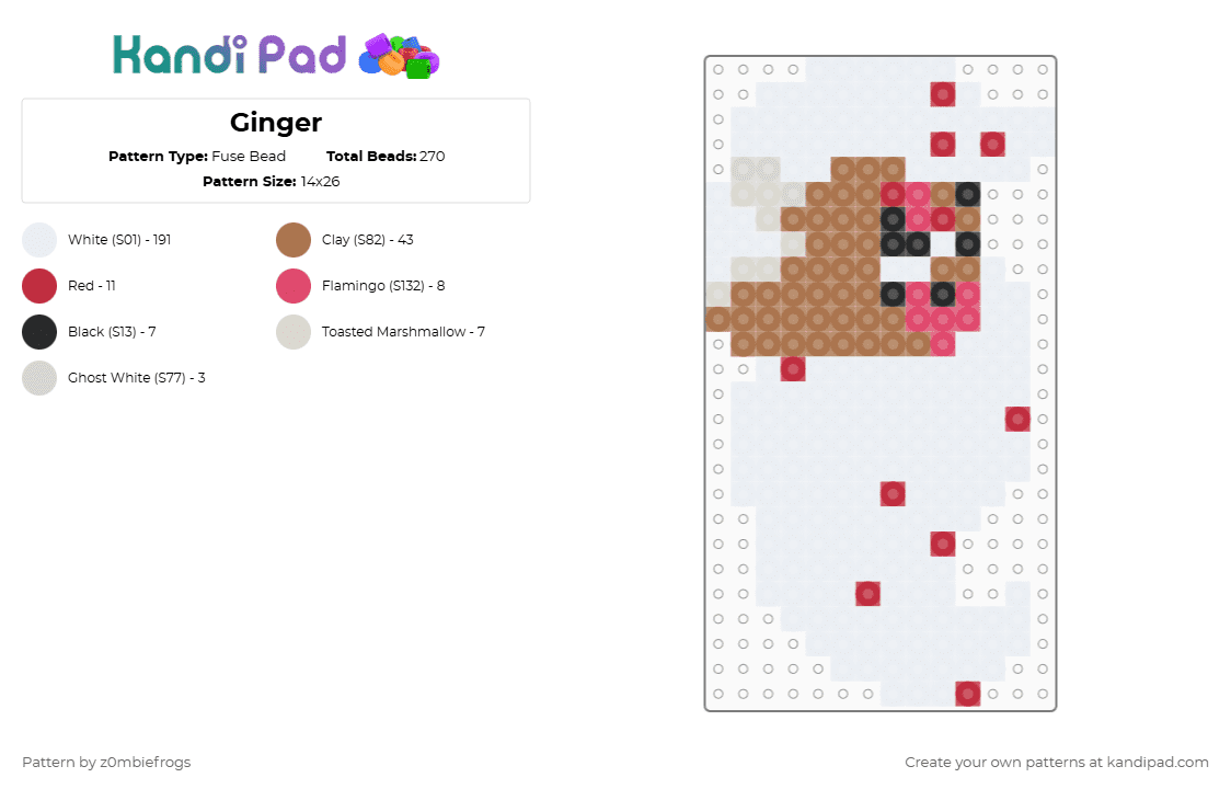 Ginger - Fuse Bead Pattern by z0mbiefrogs on Kandi Pad - white,tan,dandys world