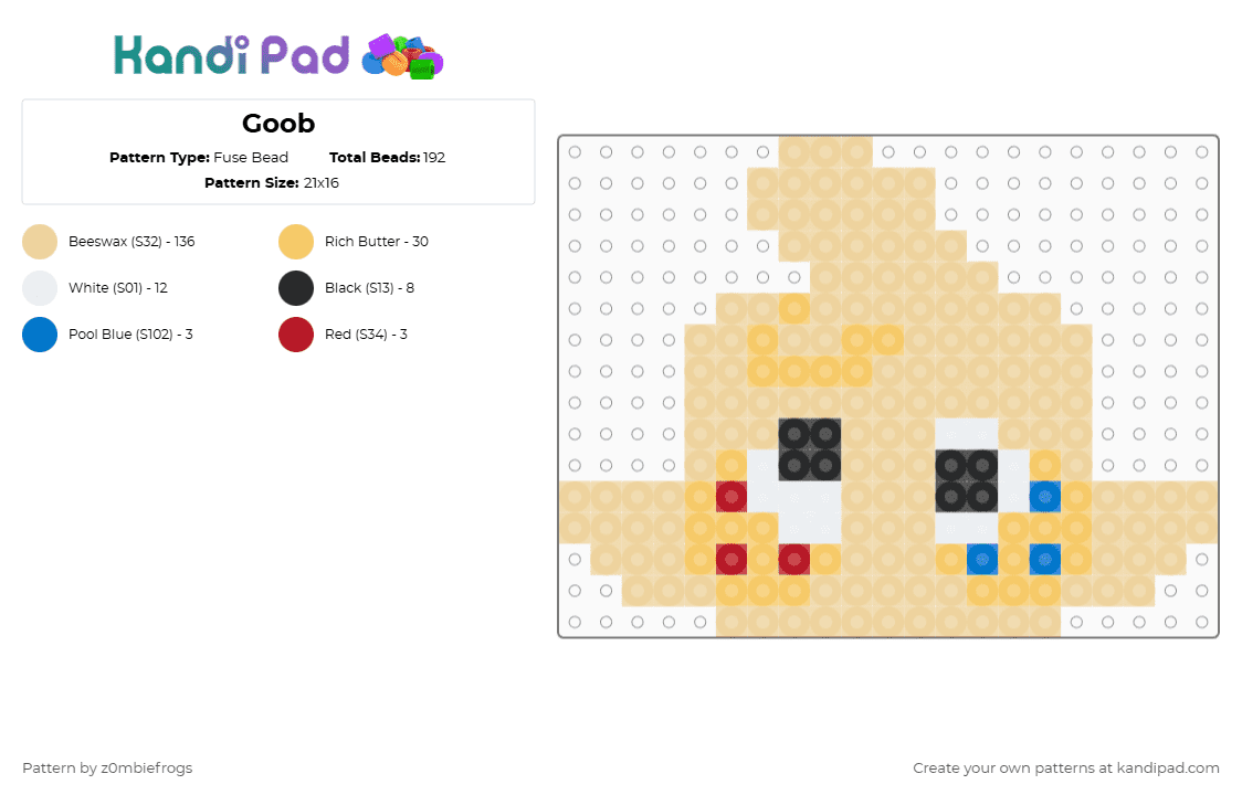 Goob - Fuse Bead Pattern by z0mbiefrogs on Kandi Pad - beige,dandys world