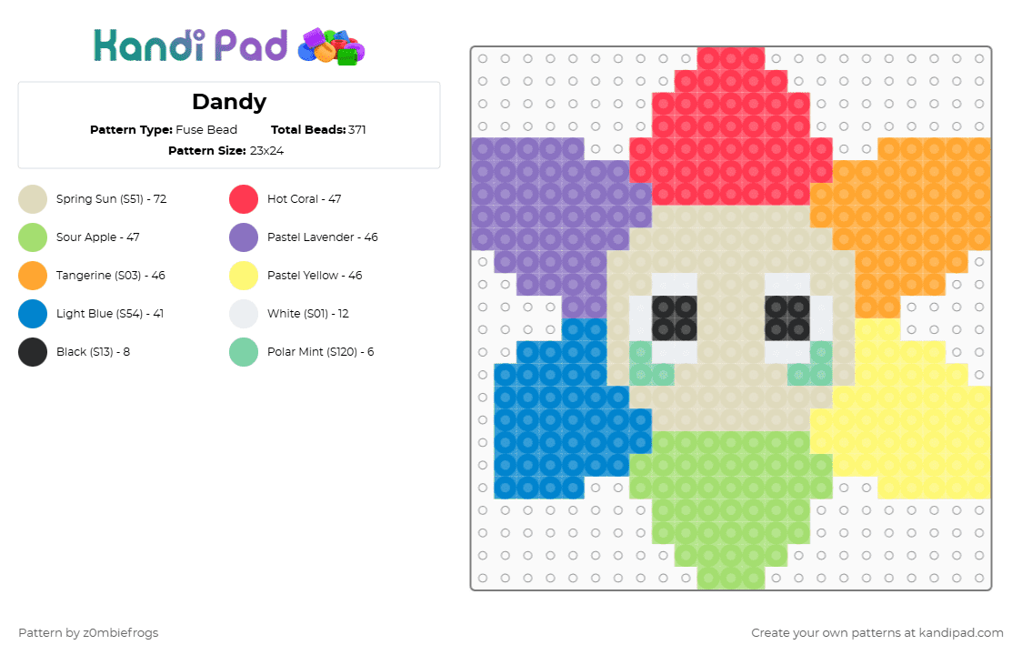 Dandy - Fuse Bead Pattern by z0mbiefrogs on Kandi Pad - beige,green,orange,yellow,colorful,dandys world