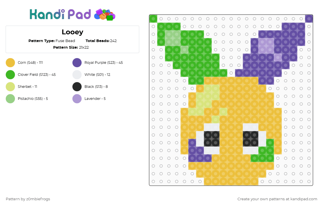 Looey - Fuse Bead Pattern by z0mbiefrogs on Kandi Pad - yellow,purple,green,dandys world