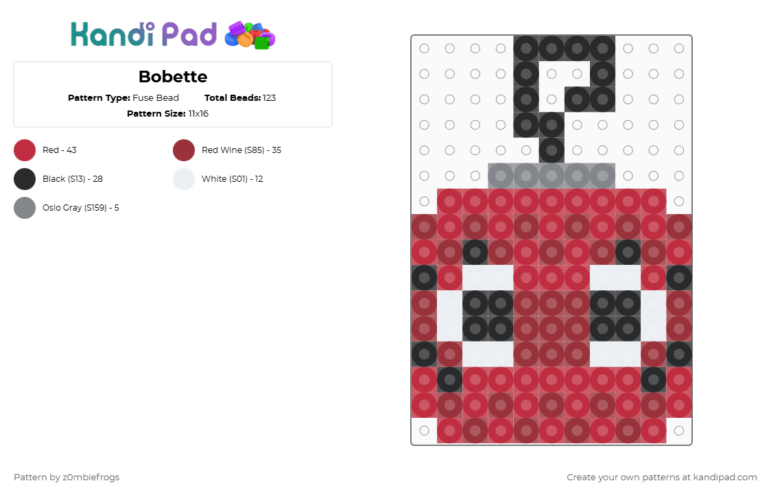 Bobette - Fuse Bead Pattern by z0mbiefrogs on Kandi Pad - red,dandys world