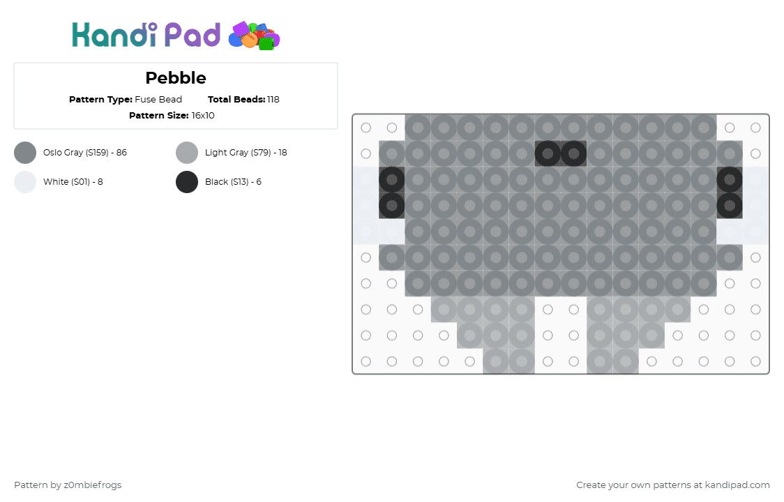 Pebble - Fuse Bead Pattern by z0mbiefrogs on Kandi Pad - gray,dandys world