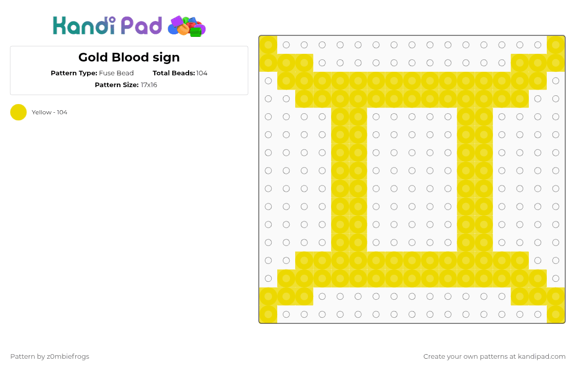 Gold Blood sign - Fuse Bead Pattern by z0mbiefrogs on Kandi Pad - yellow,homestuck