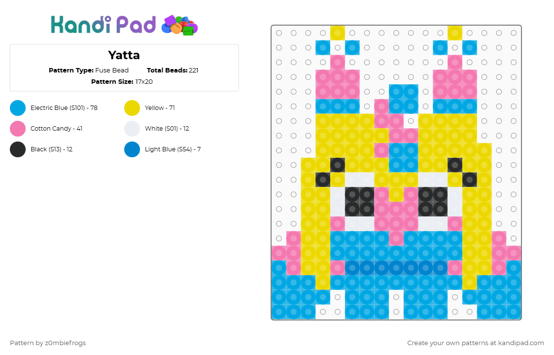 Yatta - Fuse Bead Pattern by z0mbiefrogs on Kandi Pad - yellow,light blue,dandys world