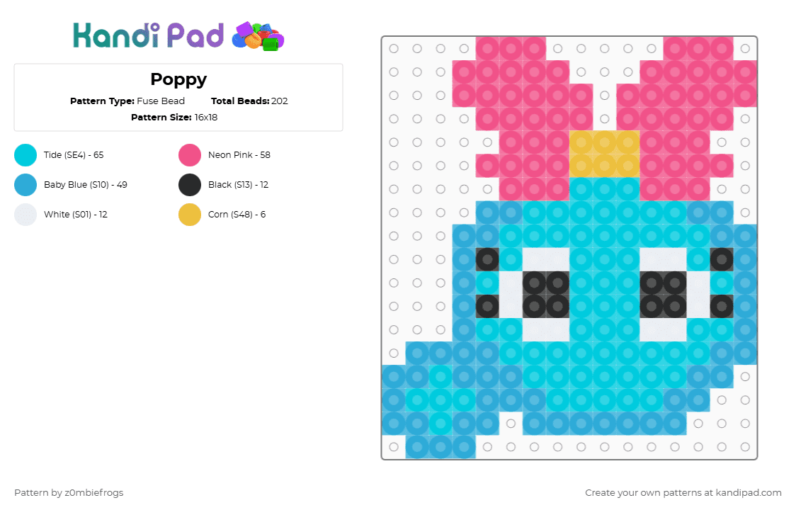 Poppy - Fuse Bead Pattern by z0mbiefrogs on Kandi Pad - light blue,pink,dandys world