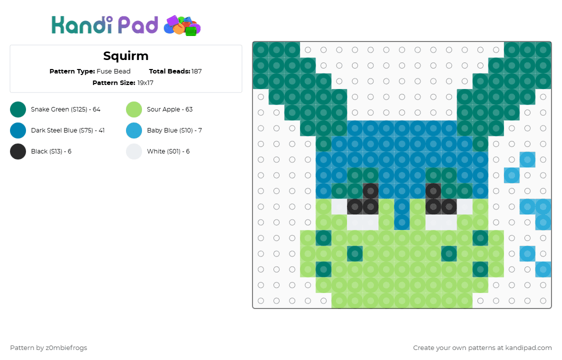 Squirm - Fuse Bead Pattern by z0mbiefrogs on Kandi Pad - teal,green,dandys world