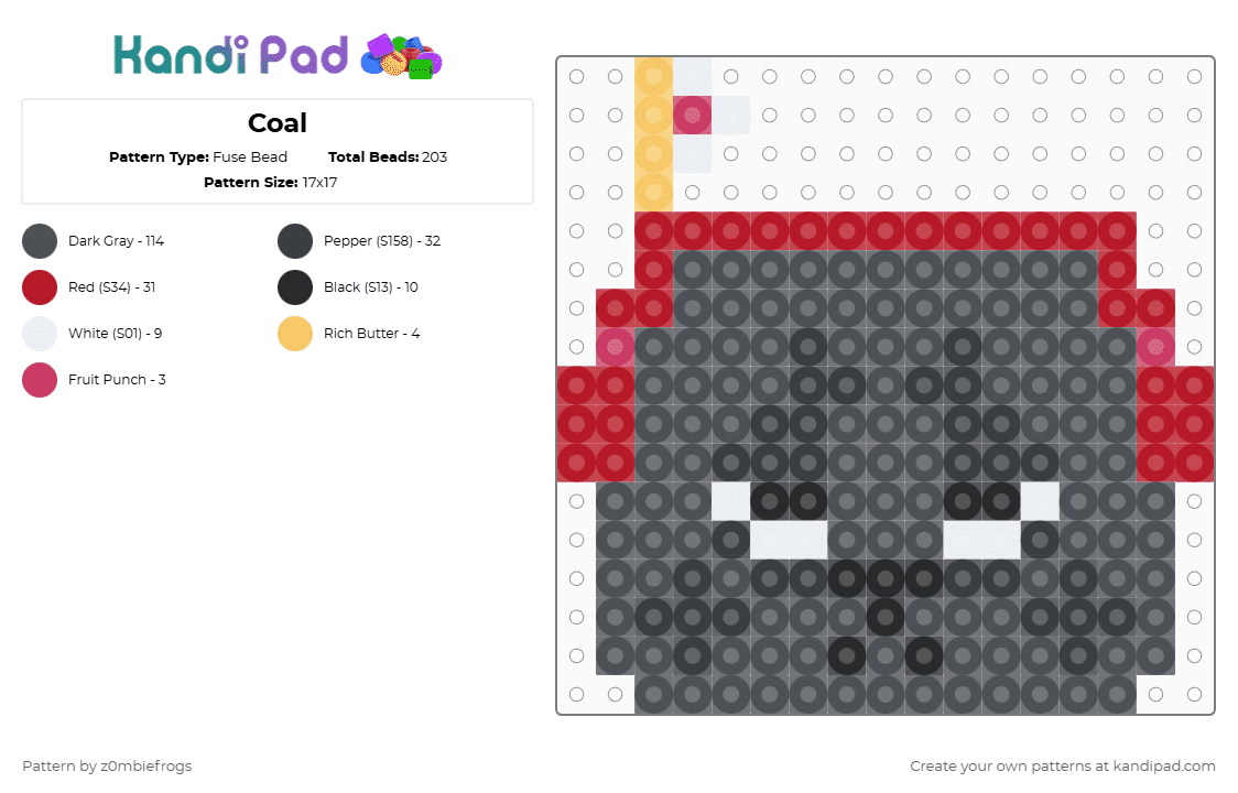 Coal - Fuse Bead Pattern by z0mbiefrogs on Kandi Pad - gray,dandys world