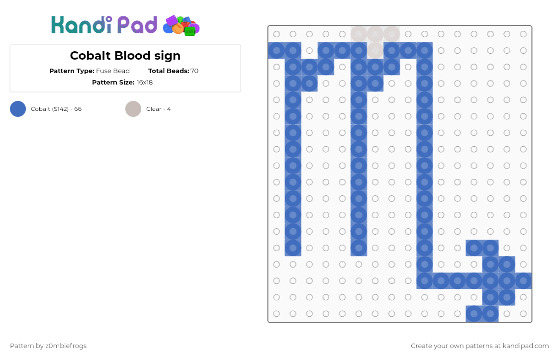 Cobalt Blood sign - Fuse Bead Pattern by z0mbiefrogs on Kandi Pad - blue