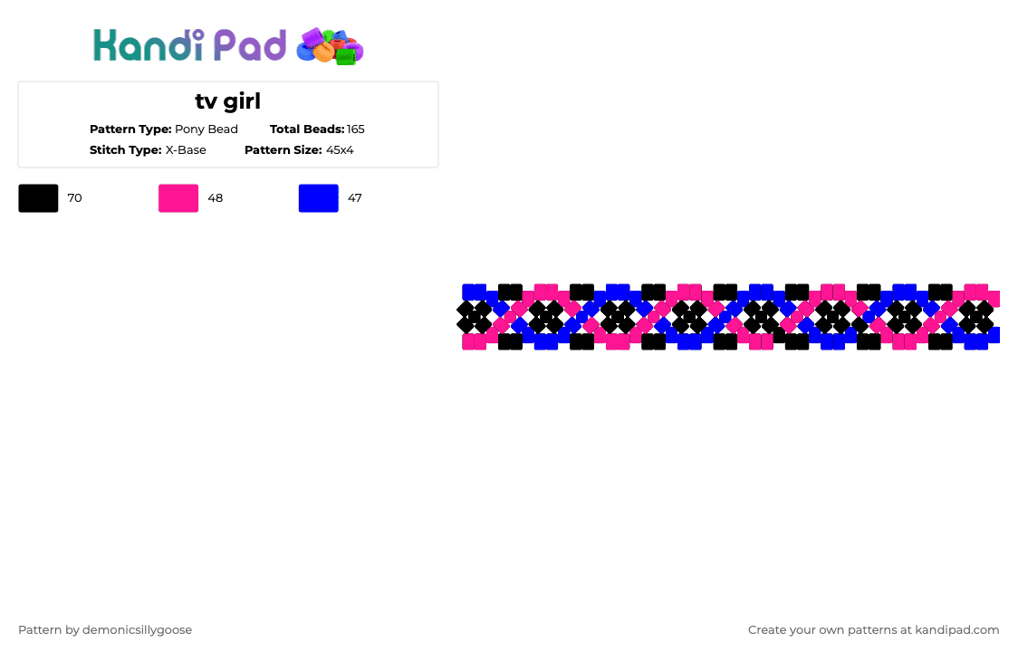 tv girl - Pony Bead Pattern by demonicsillygoose on Kandi Pad - purple,pink