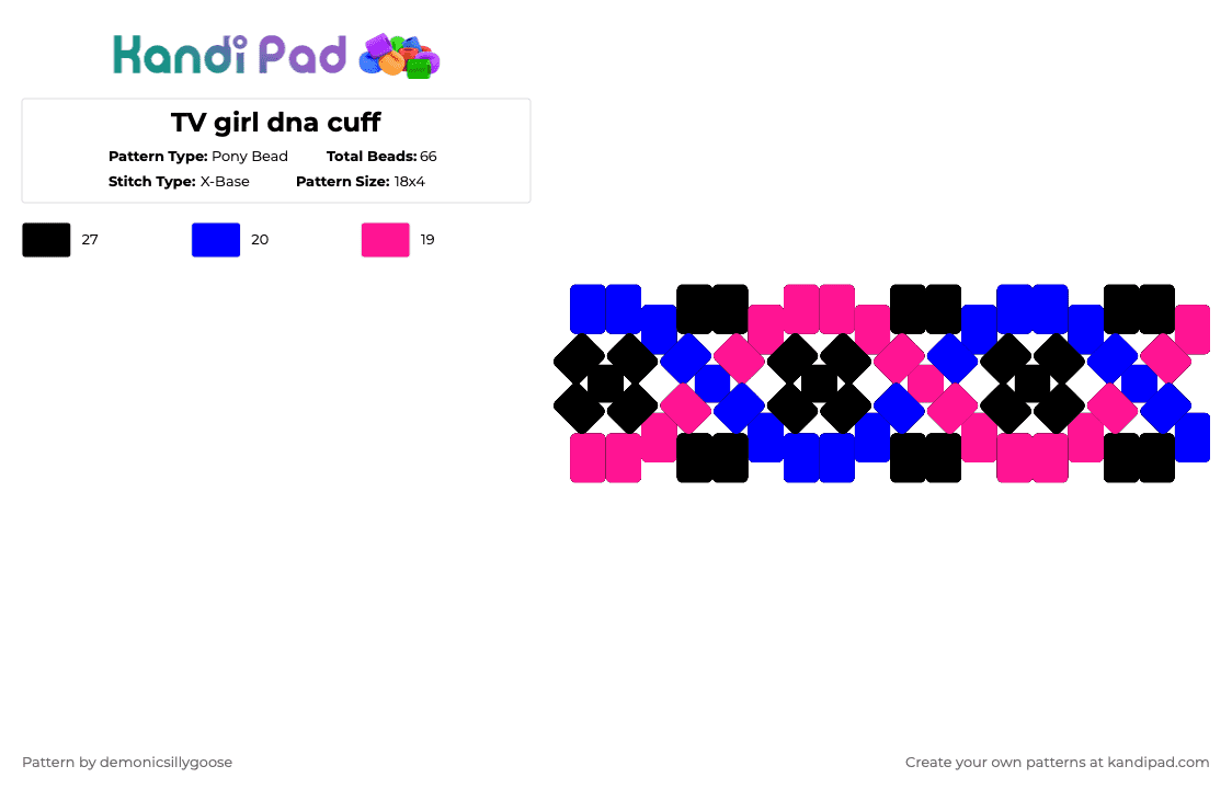 TV girl dna cuff Pony Bead Pattern - Kandi Pad | Kandi Patterns, Fuse ...