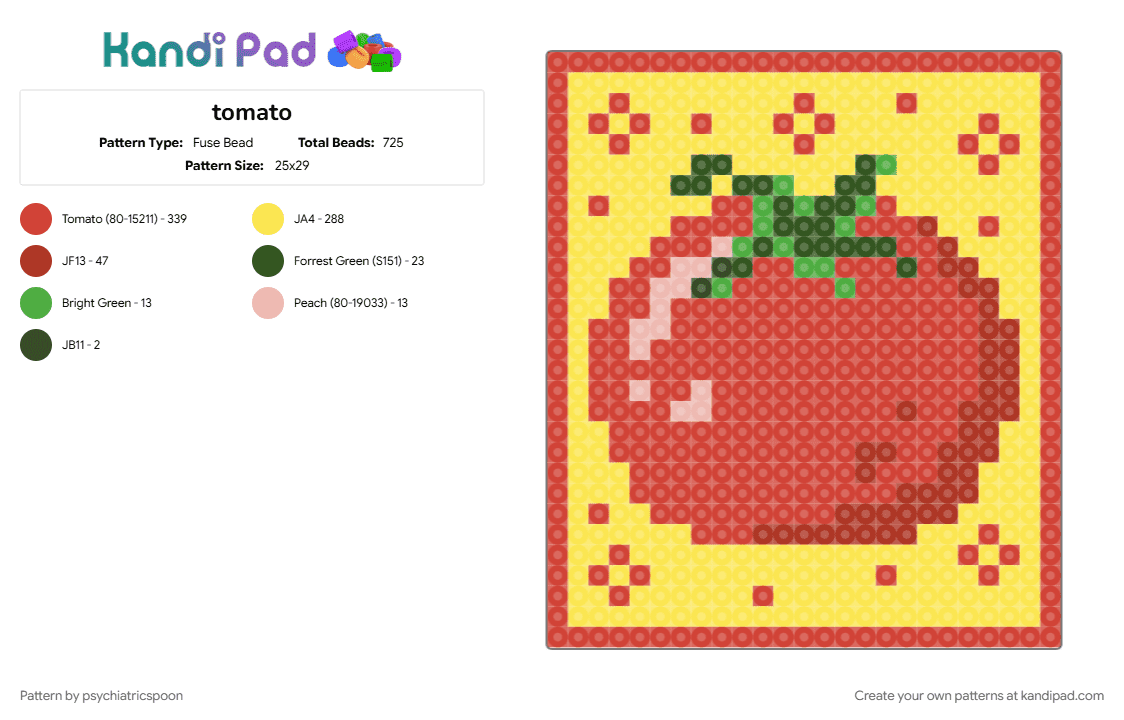 tomato - Fuse Bead Pattern by psychiatricspoon on Kandi Pad - red, yellow