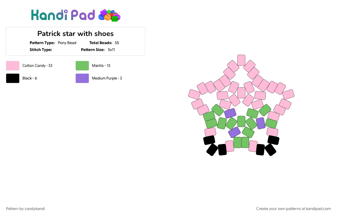 Patrick star with shoes - Pony Bead Pattern by candykandi on Kandi Pad - pink