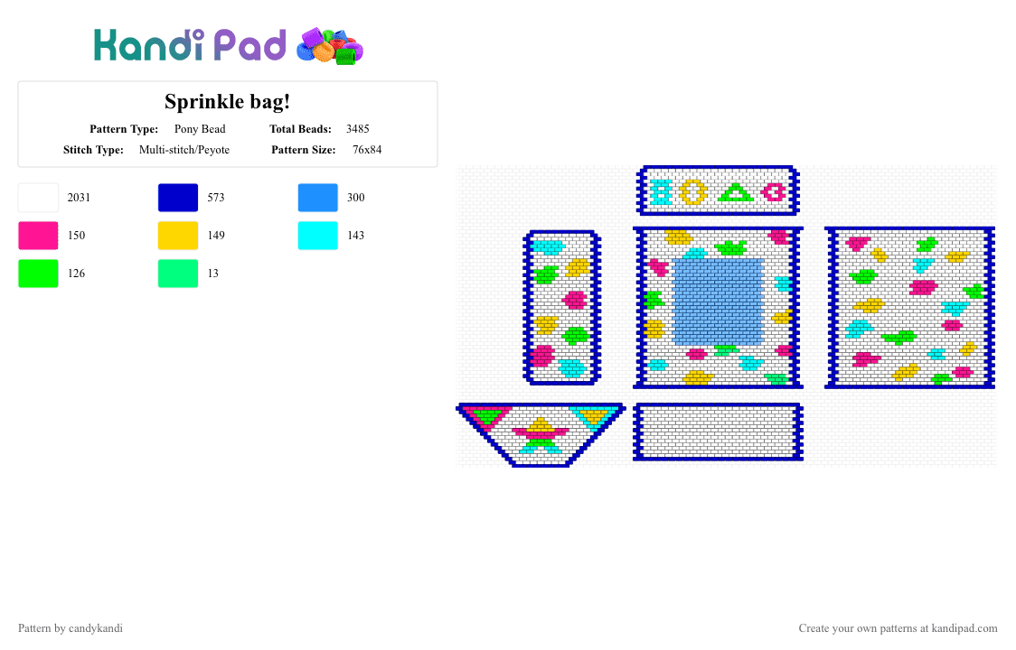 Sprinkle bag! - Pony Bead Pattern by candykandi on Kandi Pad - white,light blue,purple