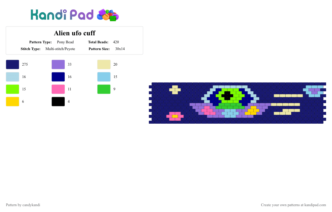 Alien ufo cuff - Pony Bead Pattern by candykandi on Kandi Pad - purple,alien,ufo