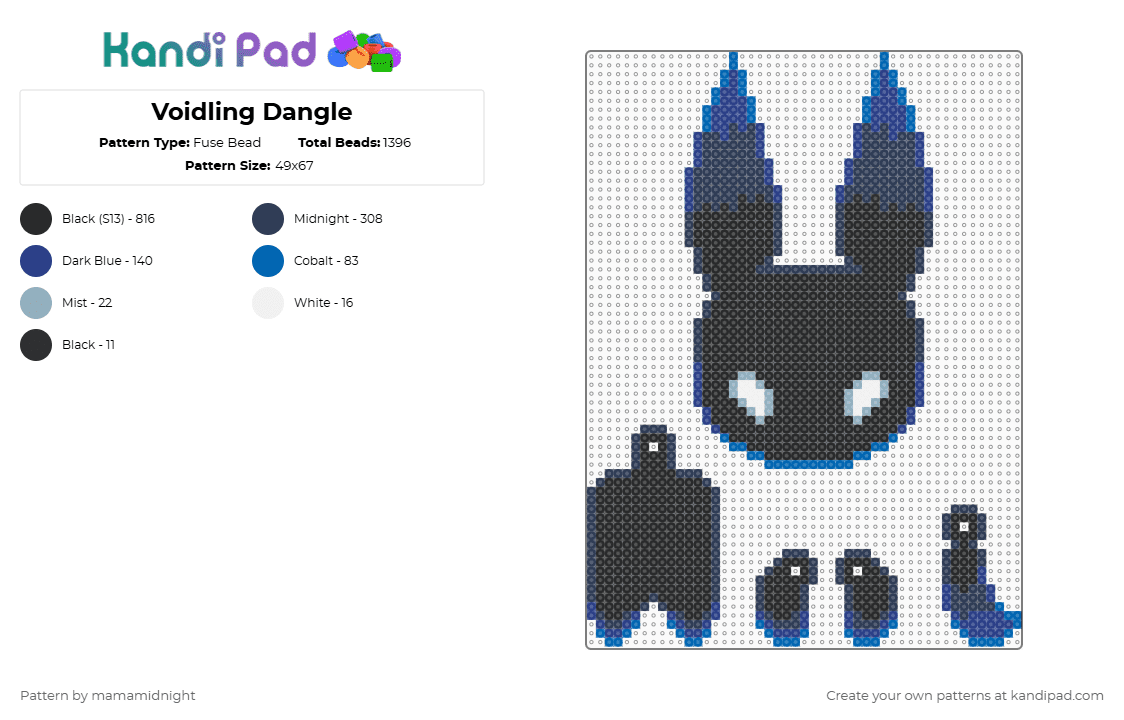Voidling Dangle - Fuse Bead Pattern by mamamidnight on Kandi Pad - black,blue,purple,voidling,timespirit,timelessrealm,mirai,dangle