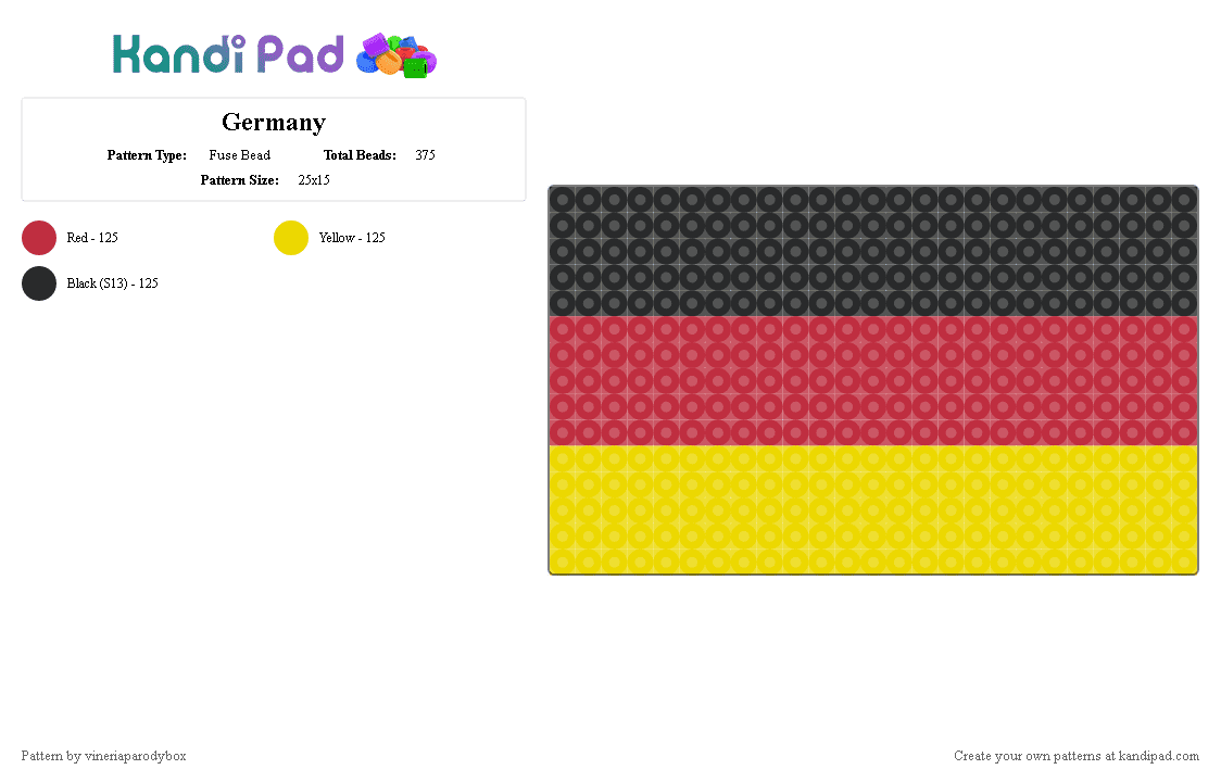 Germany - Fuse Bead Pattern by vineriaparodybox on Kandi Pad - red,yellow,germany,flag
