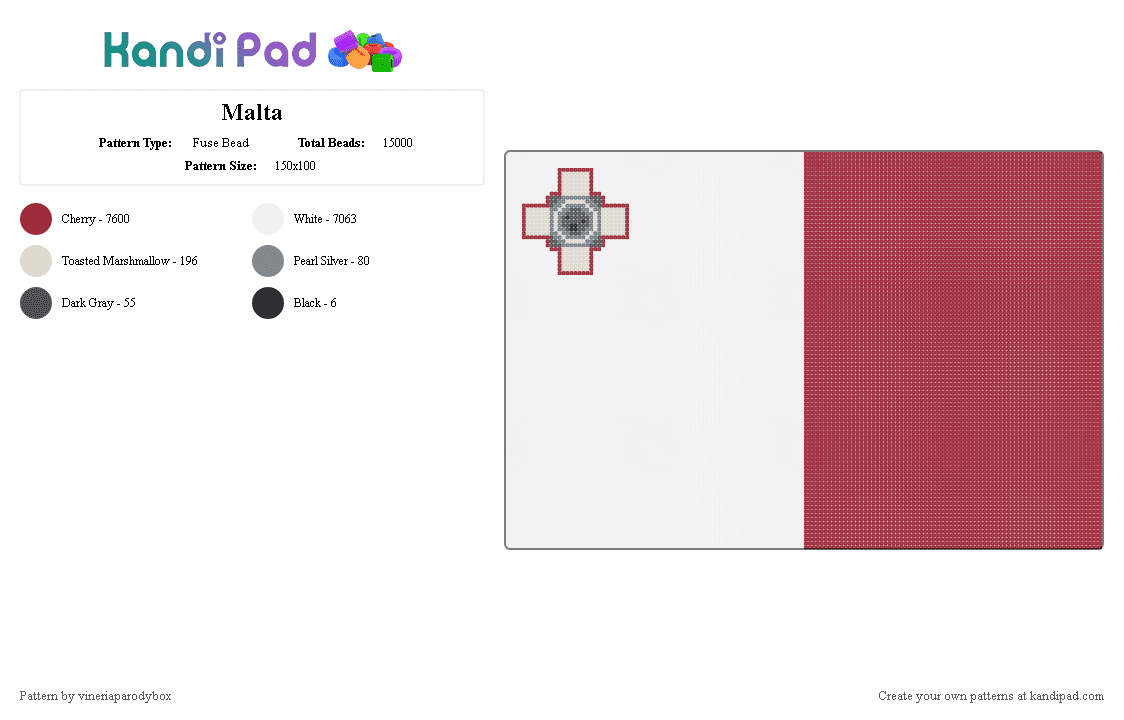 Malta - Fuse Bead Pattern by vineriaparodybox on Kandi Pad - red,flag,malta