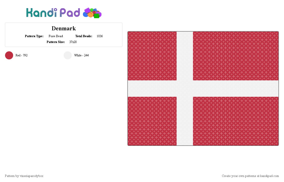 Denmark - Fuse Bead Pattern by vineriaparodybox on Kandi Pad - red,denmark,flag