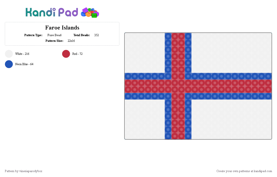 Faroe Islands - Fuse Bead Pattern by vineriaparodybox on Kandi Pad - white,blue,red,flag,faroe islands
