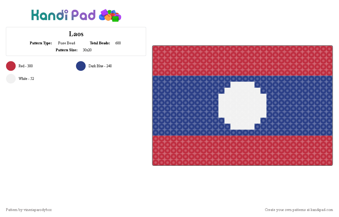 Laos - Fuse Bead Pattern by vineriaparodybox on Kandi Pad - red,blue,flag