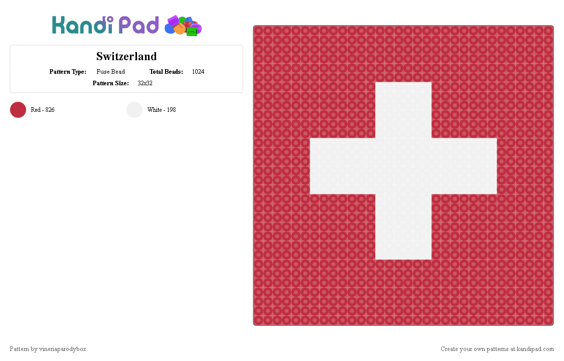 Switzerland - Fuse Bead Pattern by vineriaparodybox on Kandi Pad - red,flag,switzerland