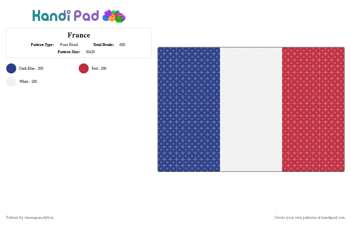 France - Fuse Bead Pattern by vineriaparodybox on Kandi Pad - blue,red,flag,france