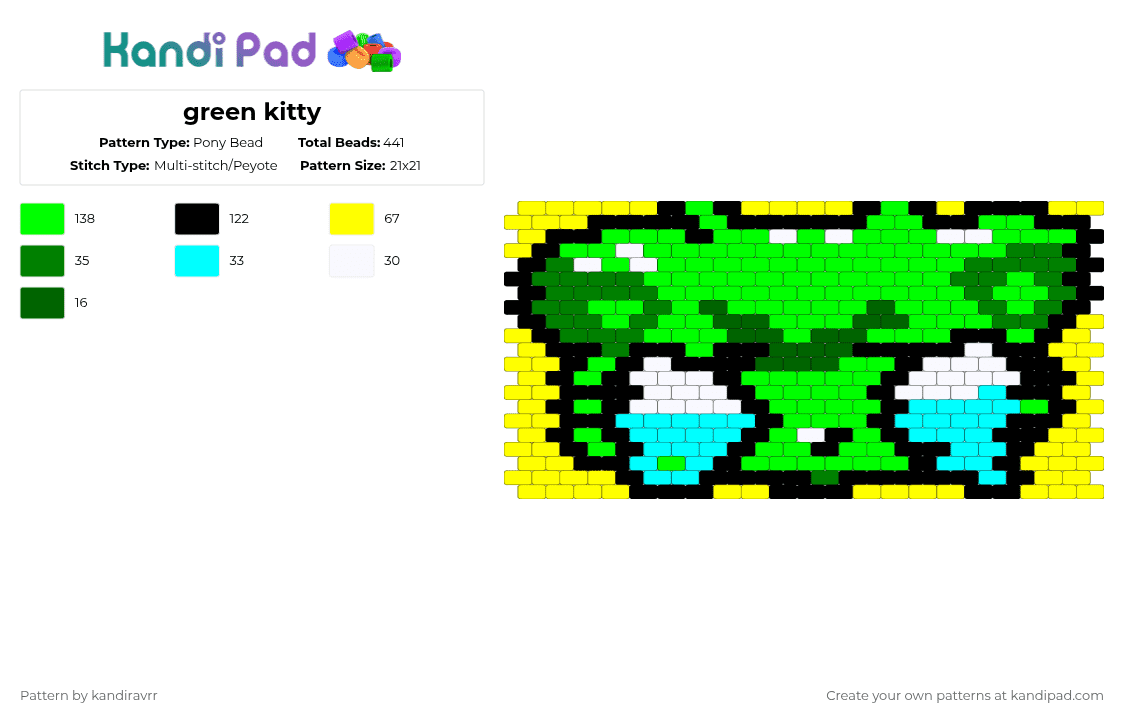 green kitty - Pony Bead Pattern by kandiravrr on Kandi Pad - green